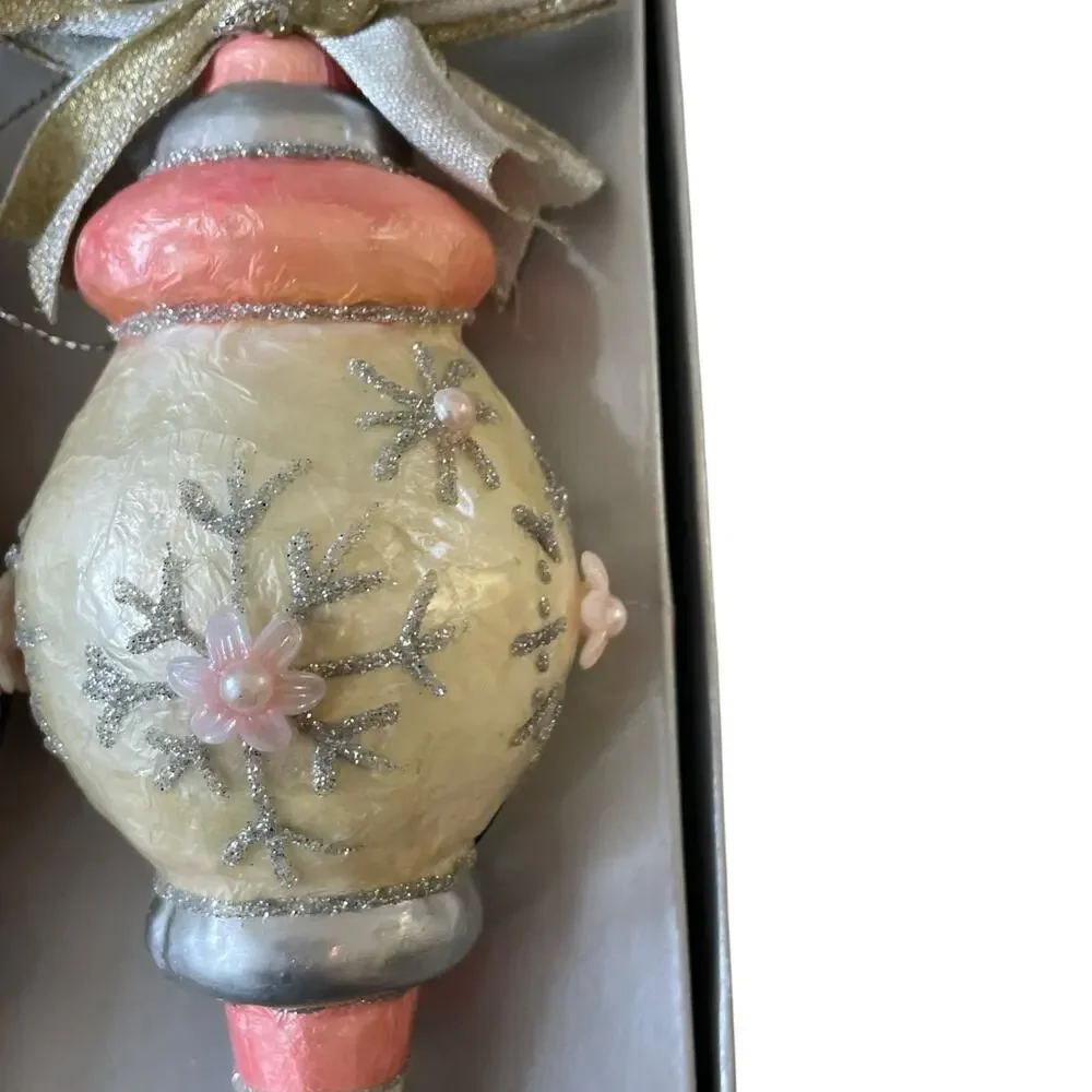 RETIRED Mackenzie-Childs Home Sweet Snow Capiz Ornament Set of 3 NEW